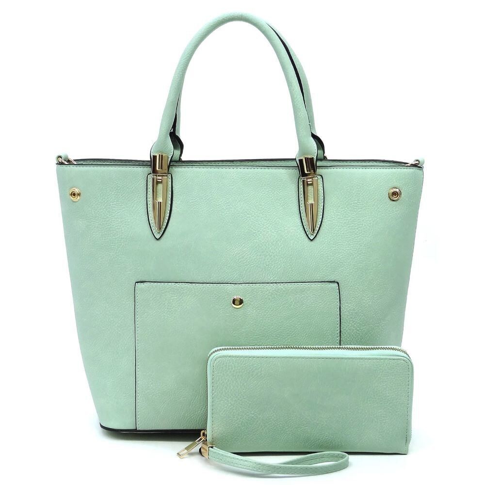 Women's Green Fashion Top Handle Satchel Work Tote Bags 2pcs Set